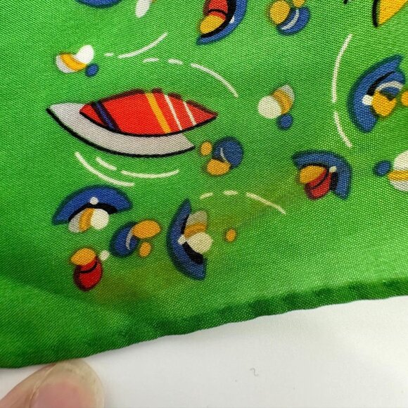 Vintage Echo Green Scarf Flying Saucers Hand Rolled Edge Retro Retro Fashion - Picture 8 of 10